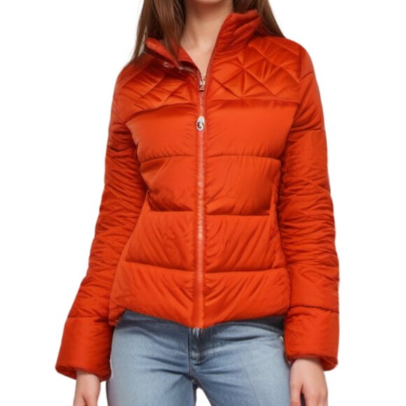 Old Navy Puffer Jacket Women Long Sleeve Full Zip Pocket Red - Picture 1 of 5